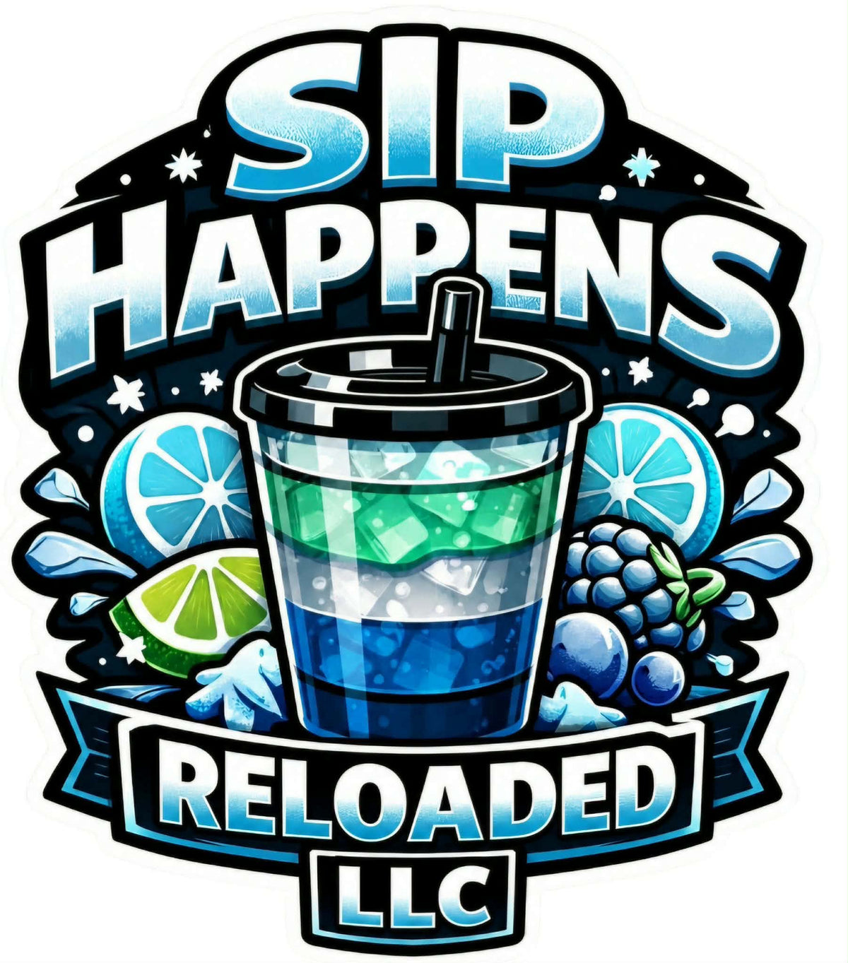 Sip happens reloaded llc -pastel blue sticker d